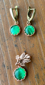 Green Chatoyant Glass and Copper Earrings