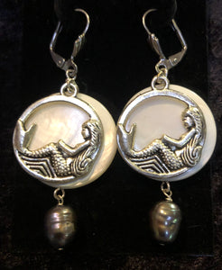 Reclining Mermaid on Paua Shell Earrings