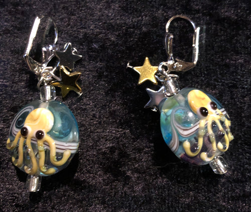 Blown Glass Octopi Leverback Earrings