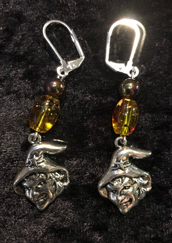 Witch with Carnival Glass Earrings