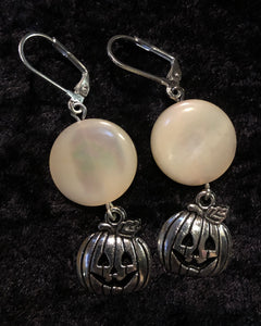 Pumpkins with Mother of Pearl Moon Glass Earrings