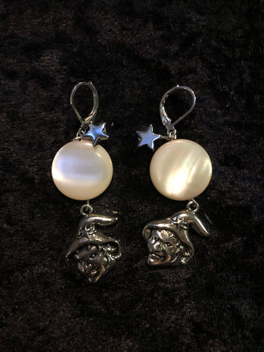Witch with Mother of Pearl Moon Glass Earrings