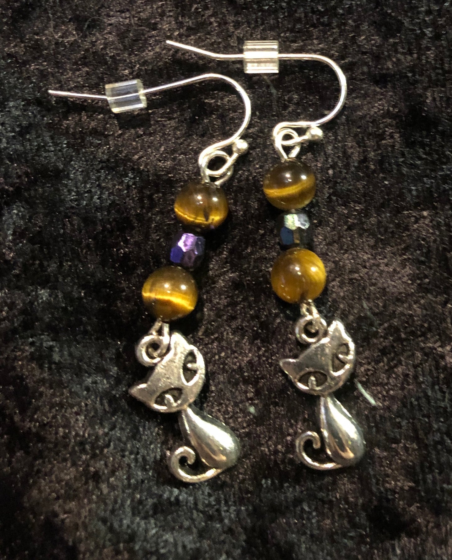Cats with Tiger's Eye Bead Earrings