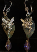 Load image into Gallery viewer, Faeries Sparkling on Green Leaves Leverback Earrings