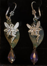 Load image into Gallery viewer, Faeries Sparkling on Green Leaves Leverback Earrings