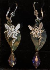 Faeries Sparkling on Green Leaves Leverback Earrings