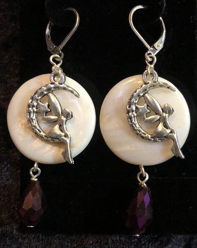 Faerie in Moon on Paua Shell Earrings