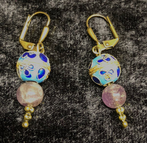Antique Cloisonne and Amethyst Drop Earrings