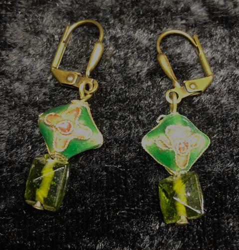 Green Antique Cloisonne Drop Earrings