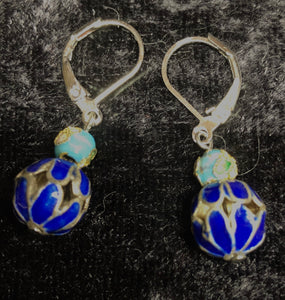 Tiny Antique Cloisonne Drop Earrings