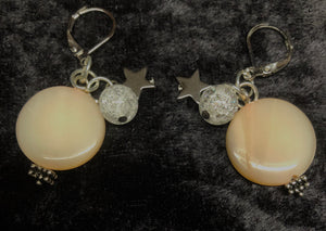 Mother of Pearl Moons and Glass Stars Drop Earrings