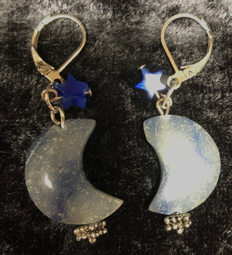 Aventurine Moons and Glass Stars Drop Earrings