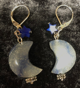 Aventurine Moons and Glass Stars Drop Earrings