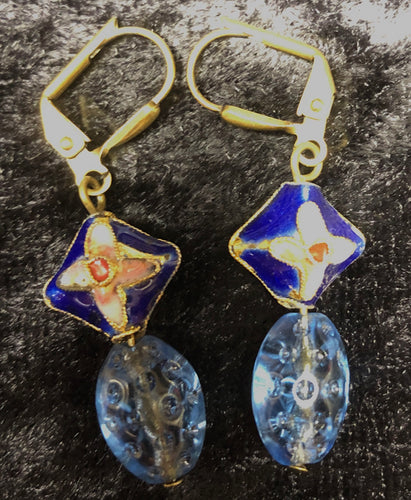 Blue Antique Cloisonne Drop Earrings