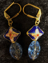 Load image into Gallery viewer, Blue Antique Cloisonne Drop Earrings