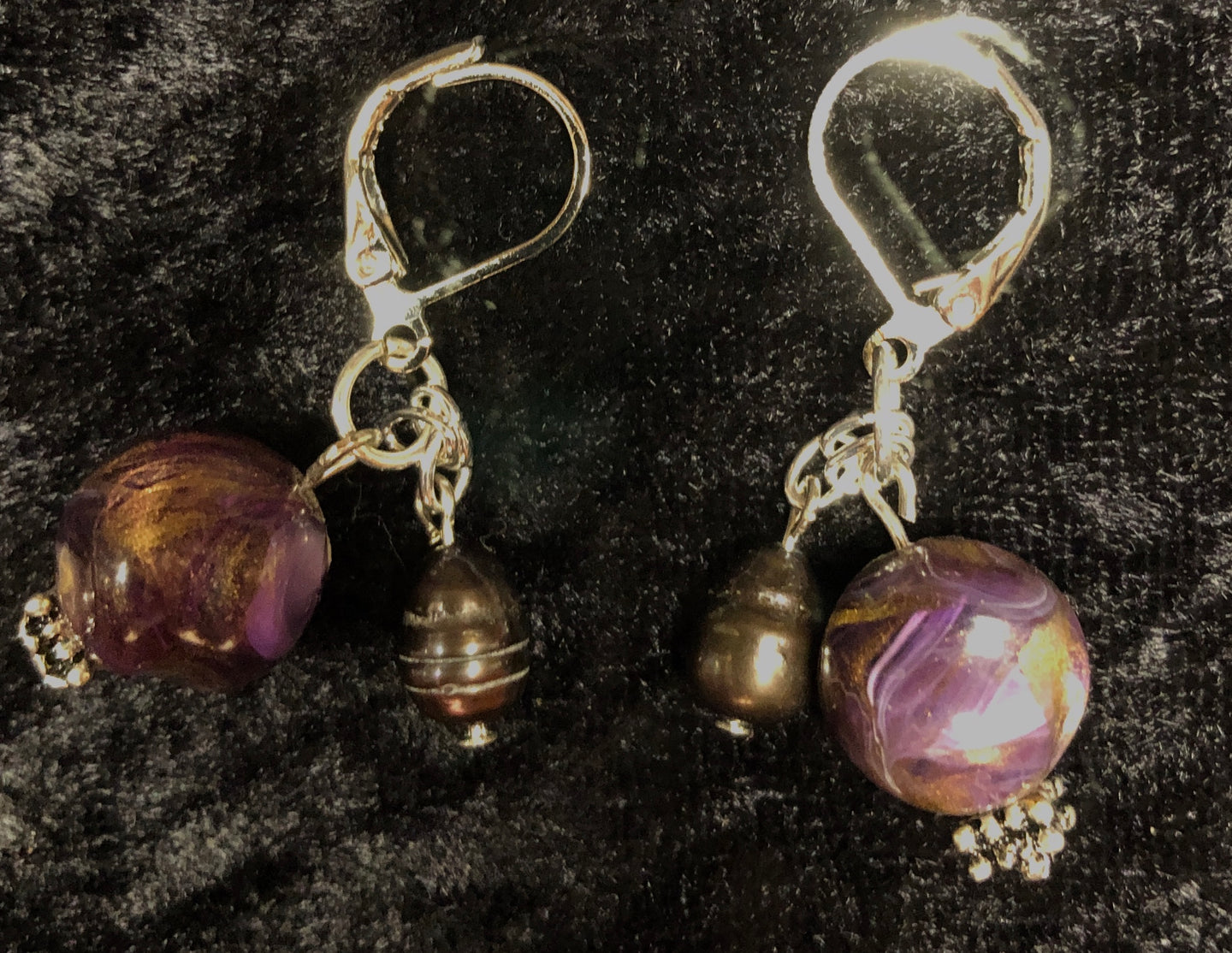 Purple Pearls Drop Earrings