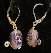 Load image into Gallery viewer, Purple Flower Beads with Silver Swirl Earrings