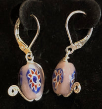 Load image into Gallery viewer, Purple Flower Beads with Silver Swirl Earrings