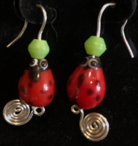 Glass Ladybugs French Hook Earrings