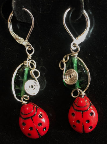 Glass Ladybugs in the Garden Earrings