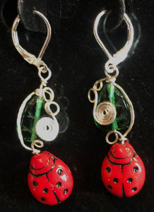 Glass Ladybugs in the Garden Earrings