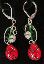 Load image into Gallery viewer, Glass Ladybugs in the Garden Earrings