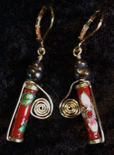Load image into Gallery viewer, Vermeil with Antique Cloisonne and Pearls Leverback Earrings