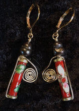 Load image into Gallery viewer, Vermeil with Antique Cloisonne and Pearls Leverback Earrings