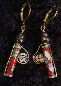 Vermeil with Antique Cloisonne and Pearls Leverback Earrings