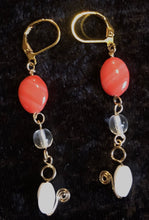 Load image into Gallery viewer, Vermeil with Peach and White Glass Leverback Earrings