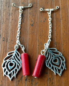 Red Jasper with Leaf Charms Gauge Drops