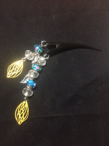 Glass Bead and Leaf Dangly Steel Hair Clip - Green