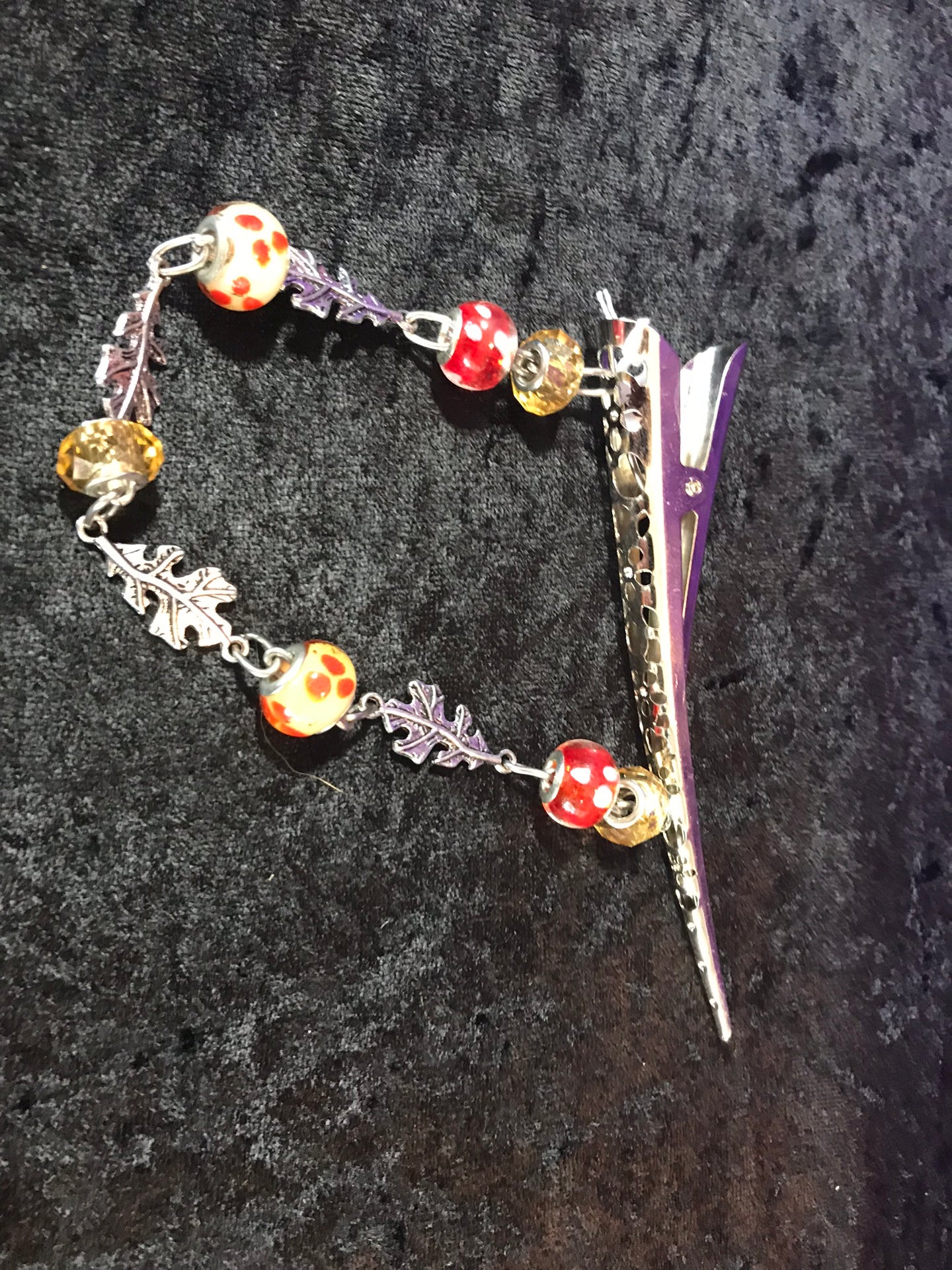 Glass Bead and Autumn Leaves Dangly Jumbo Steel Hair Clip