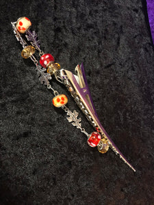 Glass Bead and Autumn Leaves Dangly Jumbo Steel Hair Clip