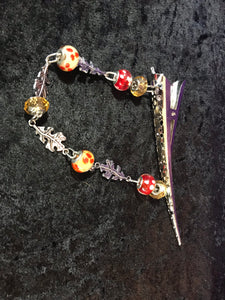 Glass Bead and Autumn Leaves Dangly Jumbo Steel Hair Clip