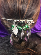 Load image into Gallery viewer, Green Glass Bead and Drop Leaves Dangly Jumbo Steel Hair Clip