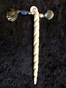 Sea Turtle with Lapis Dangly White Spiral Hair Stick