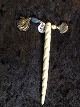 Load image into Gallery viewer, Sea Turtle with Lapis Dangly White Spiral Hair Stick