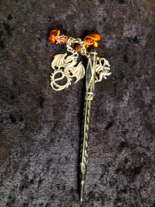 Dragons Afire Black Carved Bone Hairstick