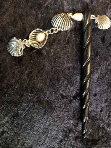 Pearls and Seashells Black Spiral Bone Hairstick