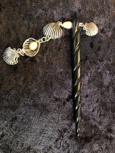 Pearls and Seashells Black Spiral Bone Hairstick