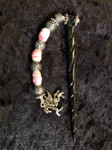 Pink Pegasus Black Spiral Bone Hairstick