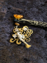 Load image into Gallery viewer, Parrots in the Tree Black Carved Bone Hairstick