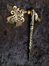 Load image into Gallery viewer, Owls in the Tree Black Carved Bone Hairstick