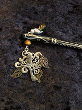 Load image into Gallery viewer, Owls in the Tree Black Carved Bone Hairstick