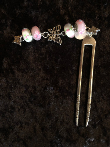 Pink Butterflies Pewter Hair Fork