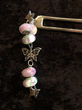 Load image into Gallery viewer, Pink Butterflies Pewter Hair Fork
