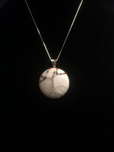Load image into Gallery viewer, This tree of life uses the inclusive rainbow as the color theme made with glass seed beads on fine silver wire on a silver chain. The background is a cabochon of Mountain Jade (dolomite marble) which has been dyed to its color.