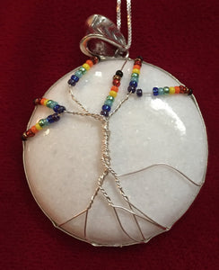 Inclusive Rainbow Tree of Life over Mountain Jade (Dolomite Marble) White
