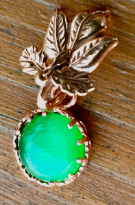 Green Chatoyant Glass and Copper Leaf Necklace